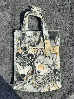 Handmade Lunch Bag Wolf Theme Water Proof Lining 10" x 8" x 3.5"